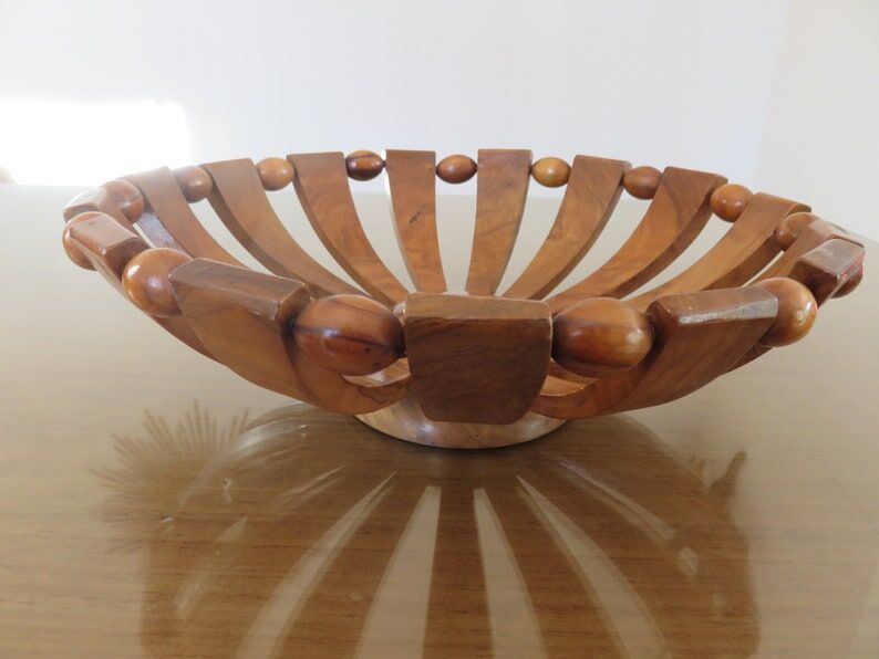 Teak fruit basket Scandinavian style 60s 70s