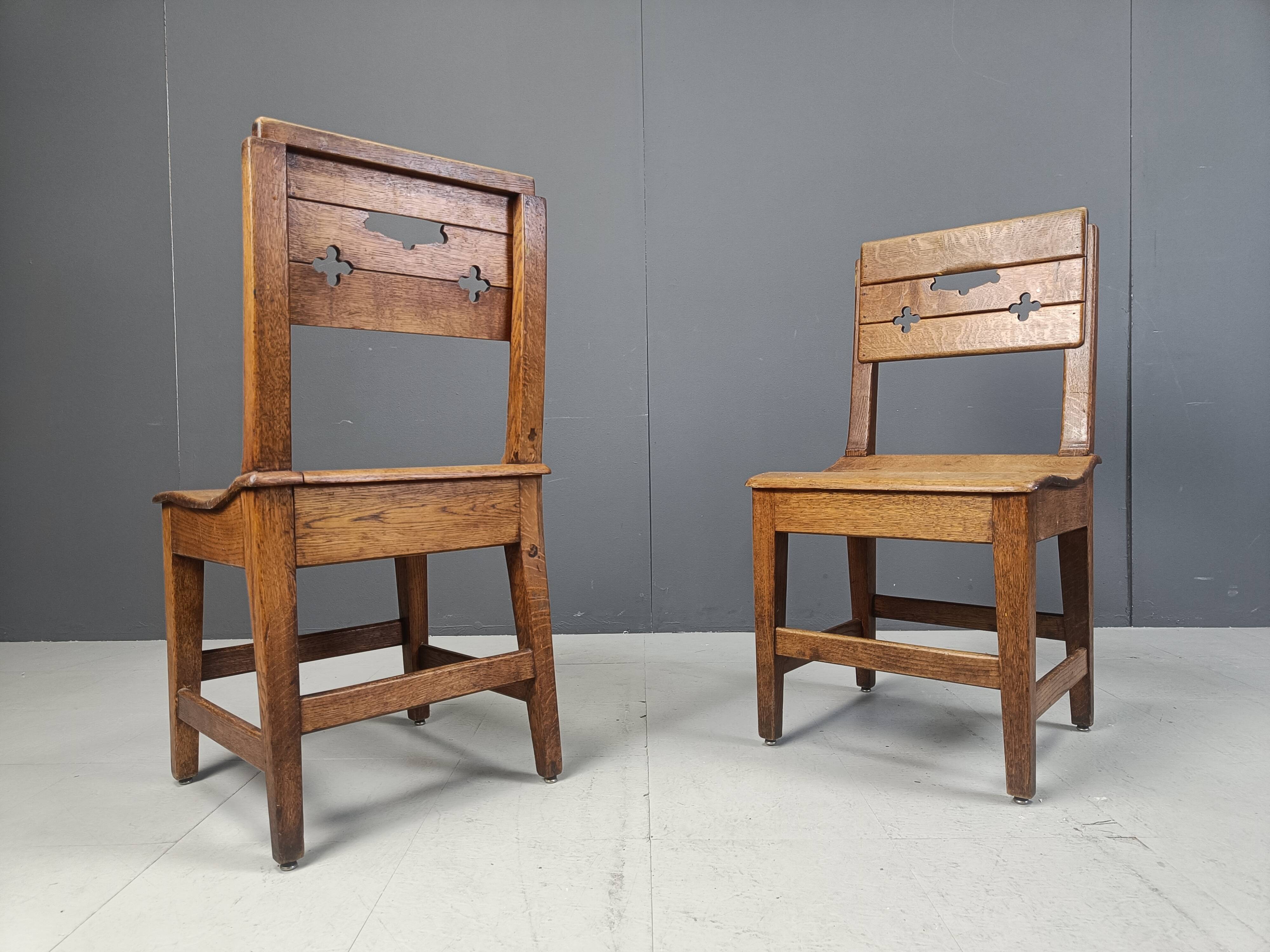 Vintage oak brutalist chairs, 1960s