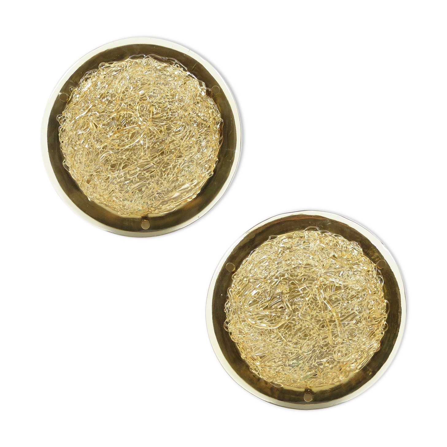 Pair of  Italian brass and glass wall lights, 1980s