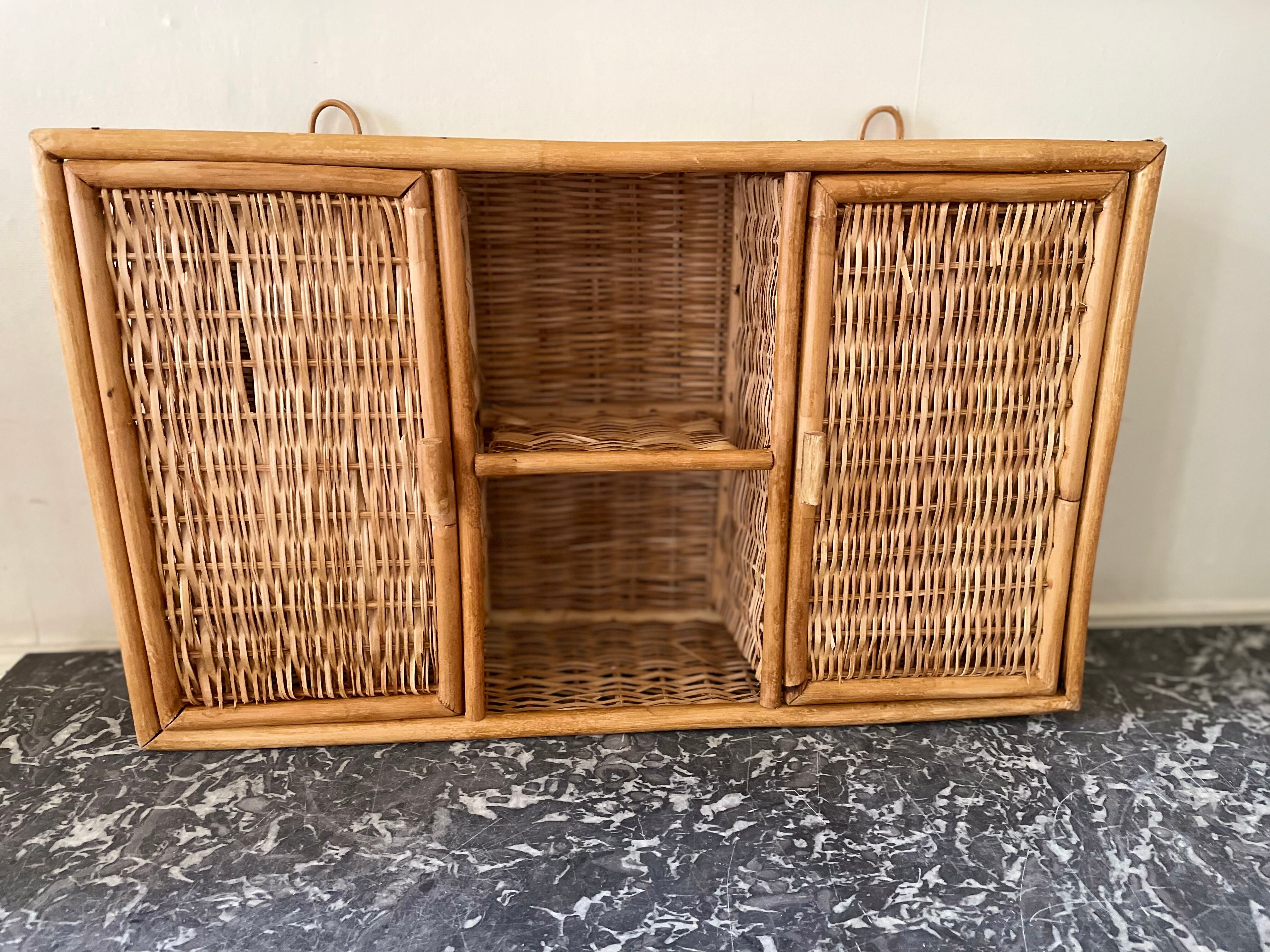 Bamboo and rattan shelf 2 doors