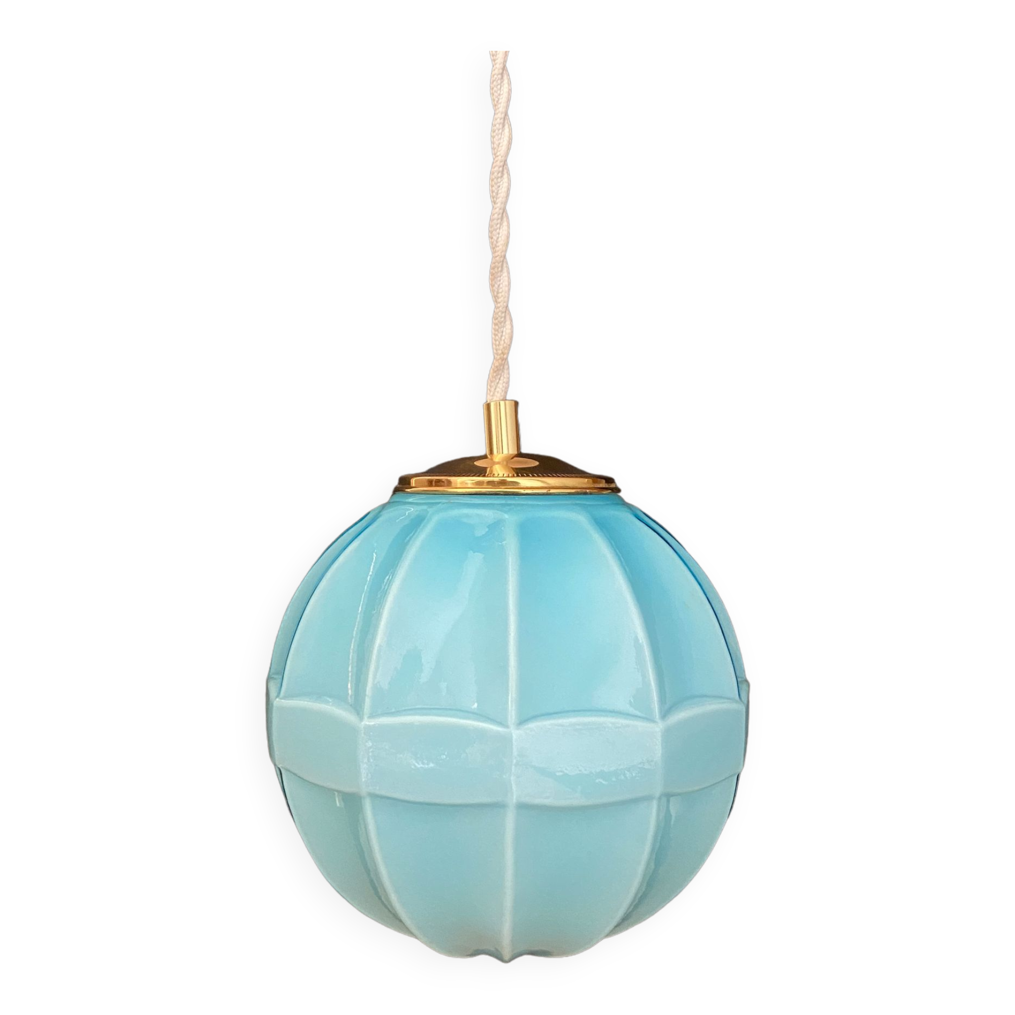 Suspension globe vintage en opaline bleue