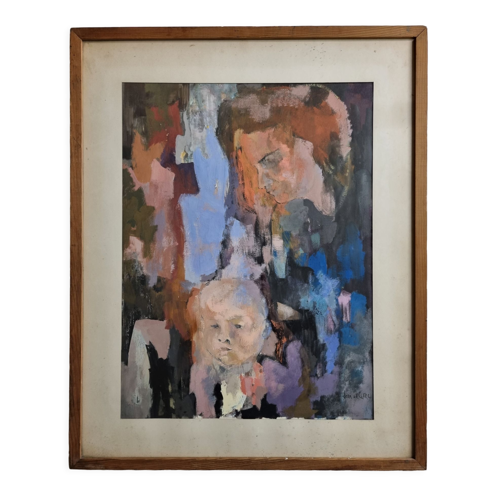 Signed painting by Jean Le Clerc "Woman and child", 78 x 62 cm