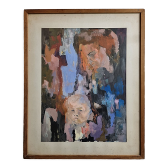 Signed painting by Jean Le Clerc "Woman and child", 78 x 62 cm
