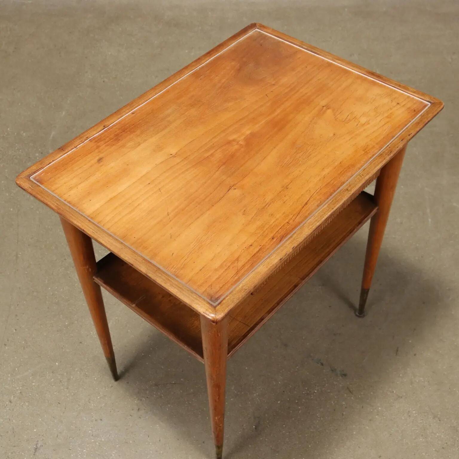Vintage coffee table from the 1950s in brass, plexiglass, and ash wood, Italy.