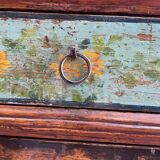 Buffet ancien en bois d'orme avec un décor peint de Paysages Lacustres