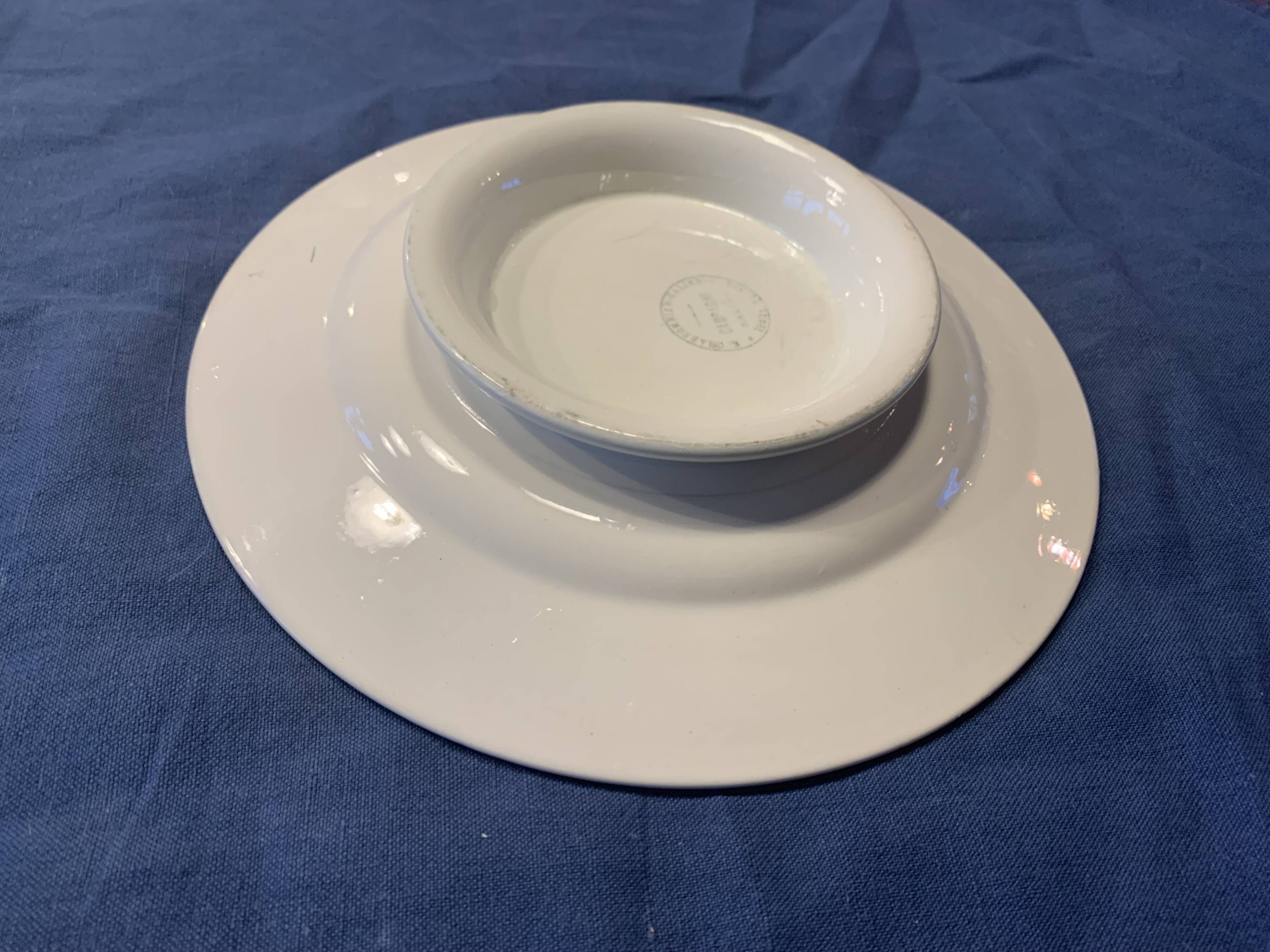 Compotier E. Charbonnier, Salins, Terre de Fer, country model, made in France, flower motif