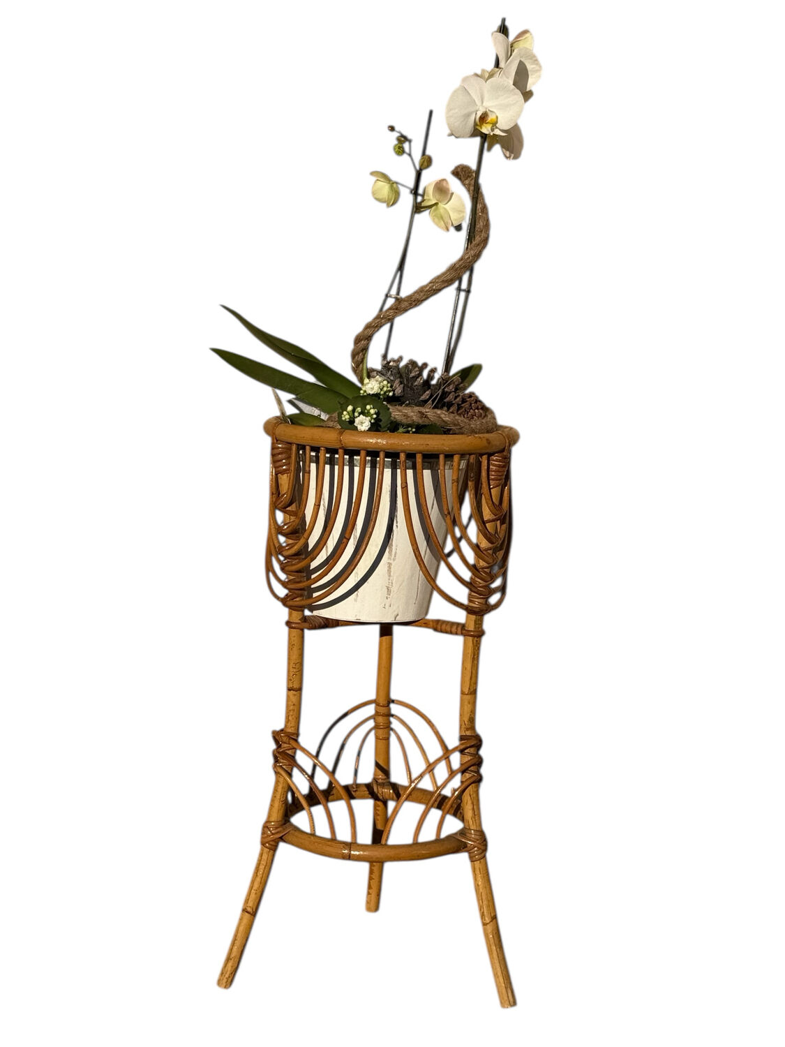 1960s rattan flower holder from France