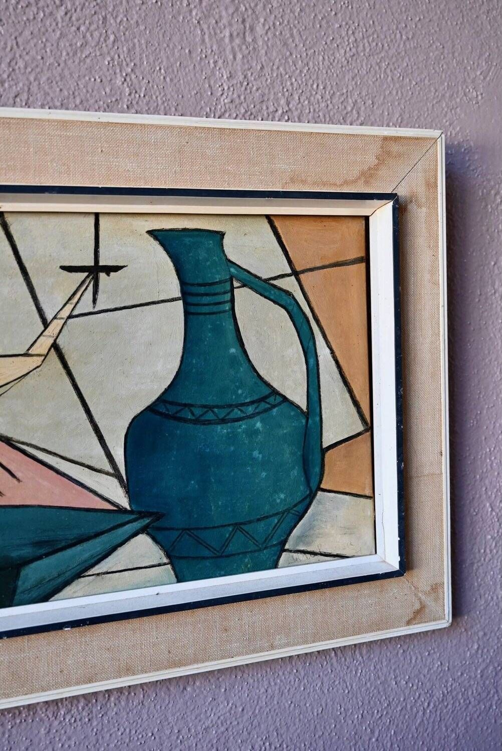 Oil painting on canvas Cubist Still Life 1950s Huberger
