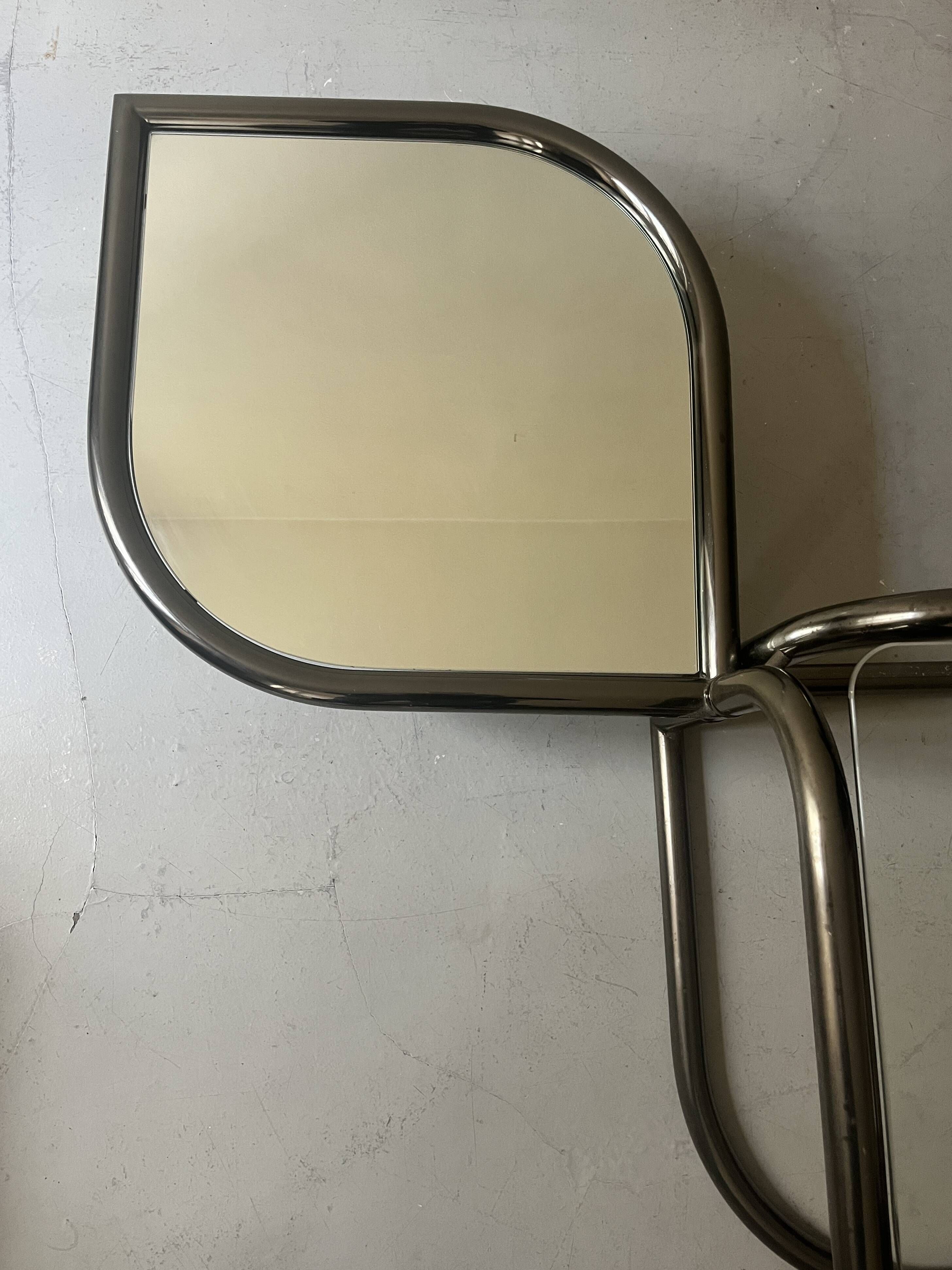 rotating coffee table drop in tubular chrome metal, glass and mirror, design 1970