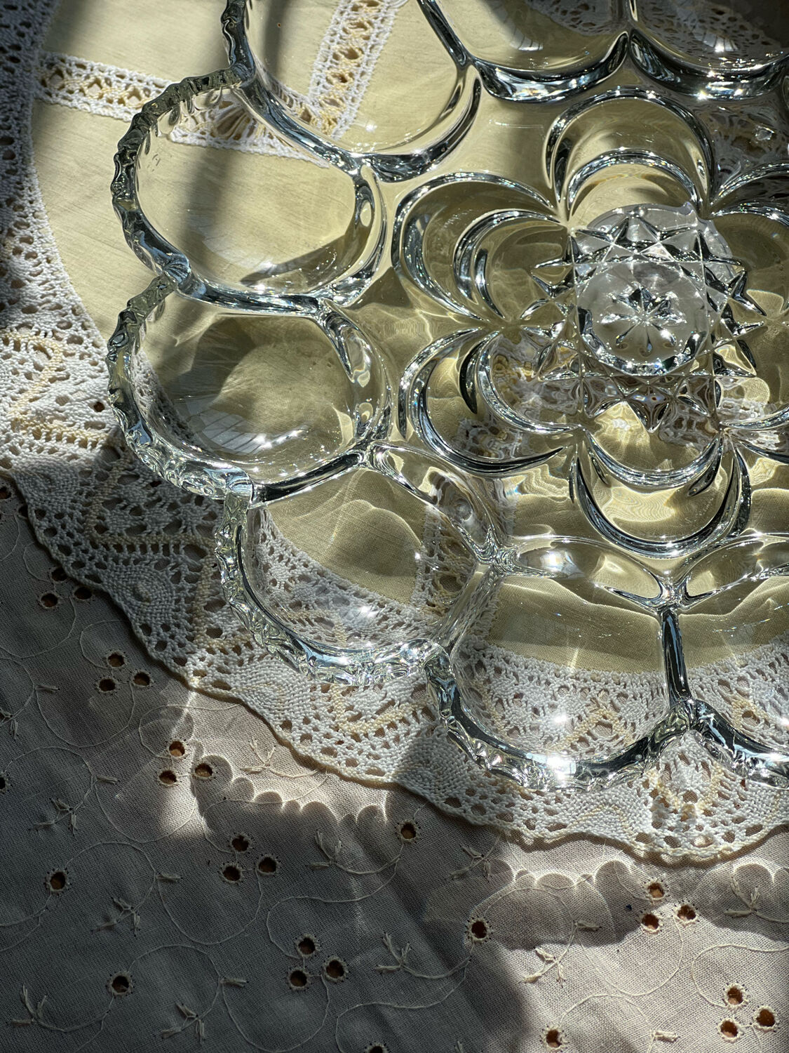 Crystal glass egg dish/tray by August Walther Glass