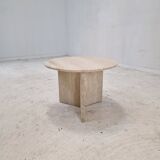 Italian Round Coffee or Side Table in Travertine, 1980s