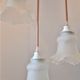 Vintage chandelier 3 pendants with glass tulip lampshades and pink cord
