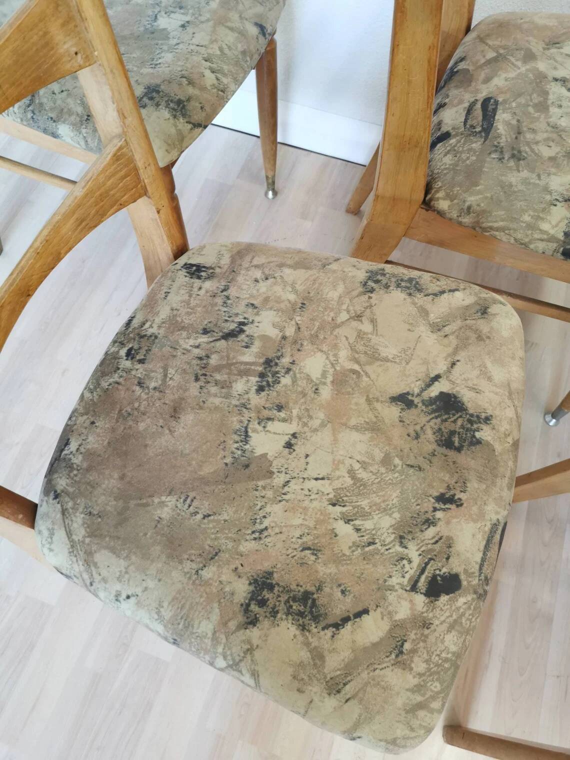 Set of 6 Vintage Wooden Dining Chairs: 1970s Mid-Century Bistro Style