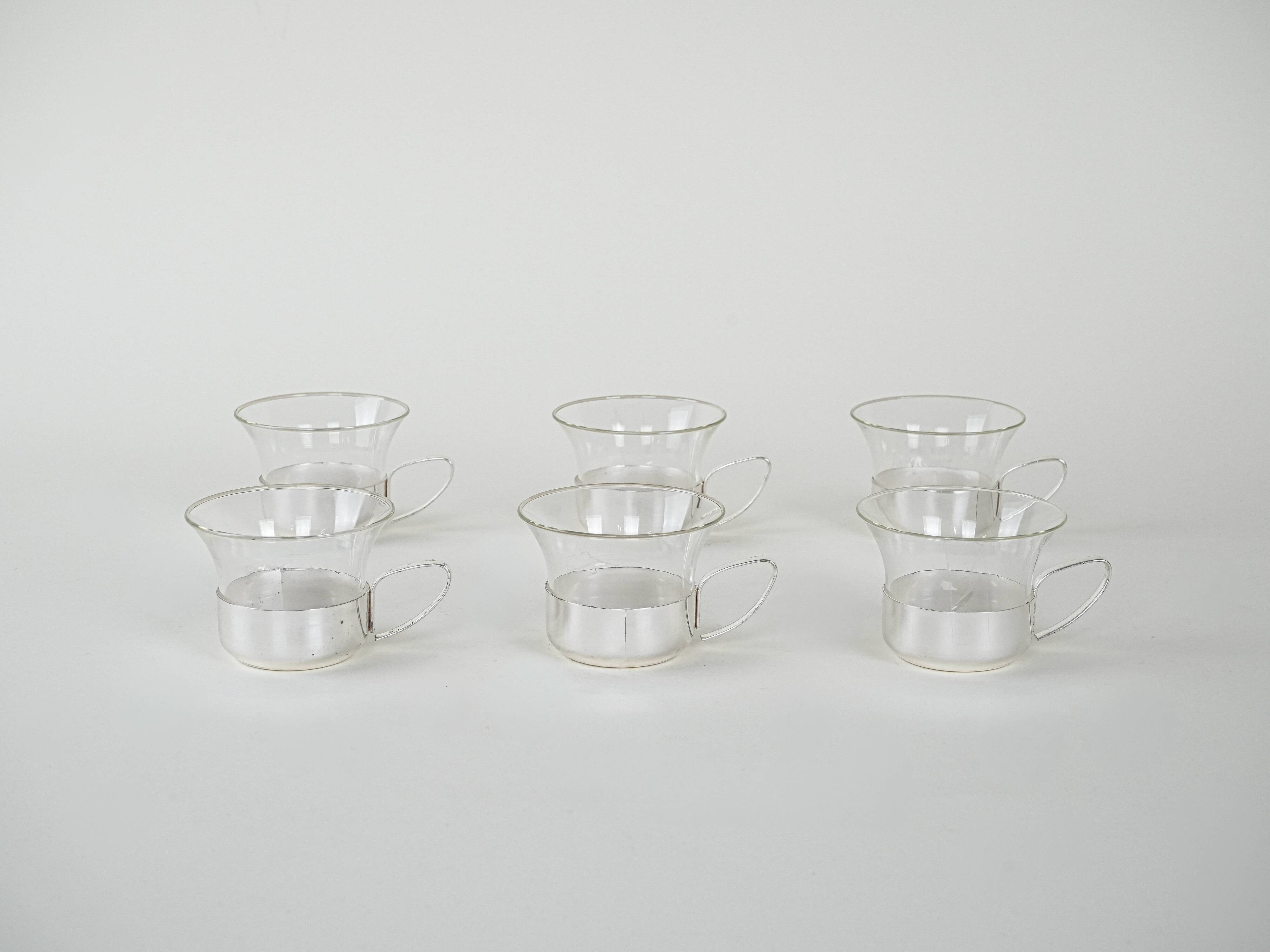 Set of glass cups, Italian design, 1980s, production: Italy
