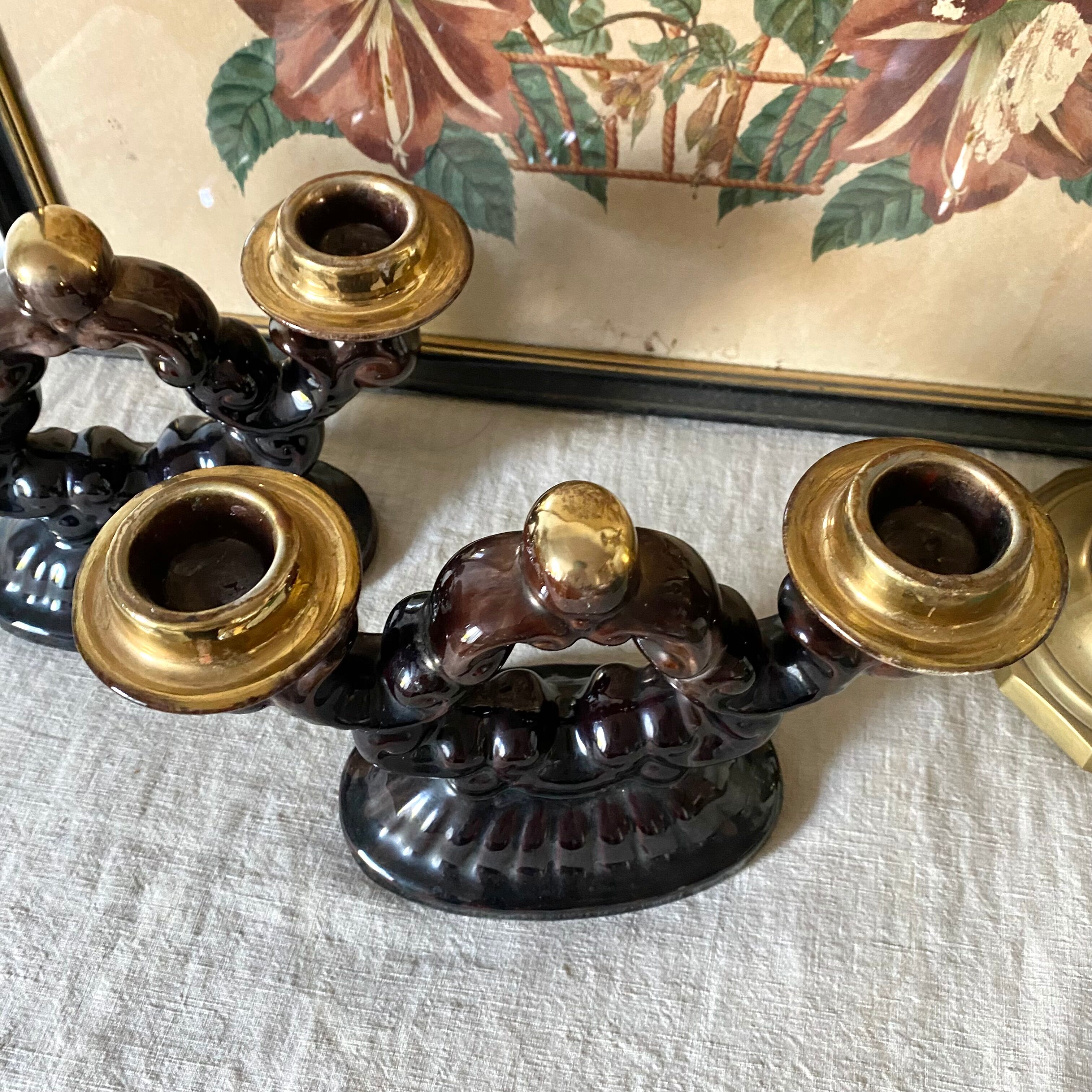 Pair of vintage ceramic candlesticks from the 1950s