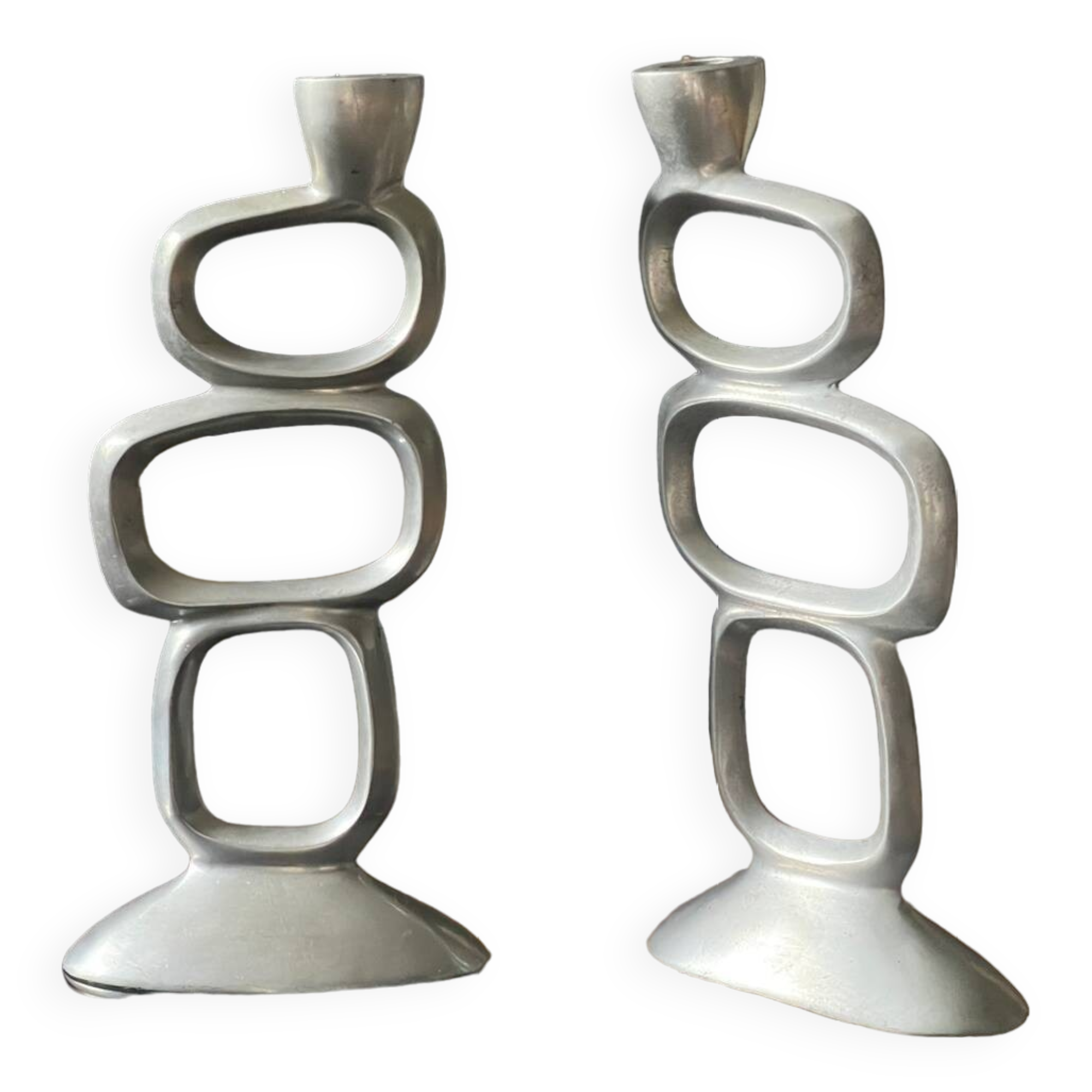 Pair of aluminum candlesticks