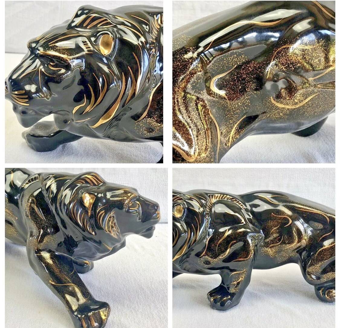 Art Deco lion statue 1930 cracked Saint Clément