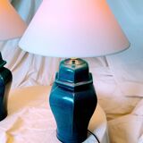 2 blue crackle ceramic desk lamp bases, 1950s