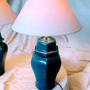 2 blue crackle ceramic desk lamp bases, 1950s