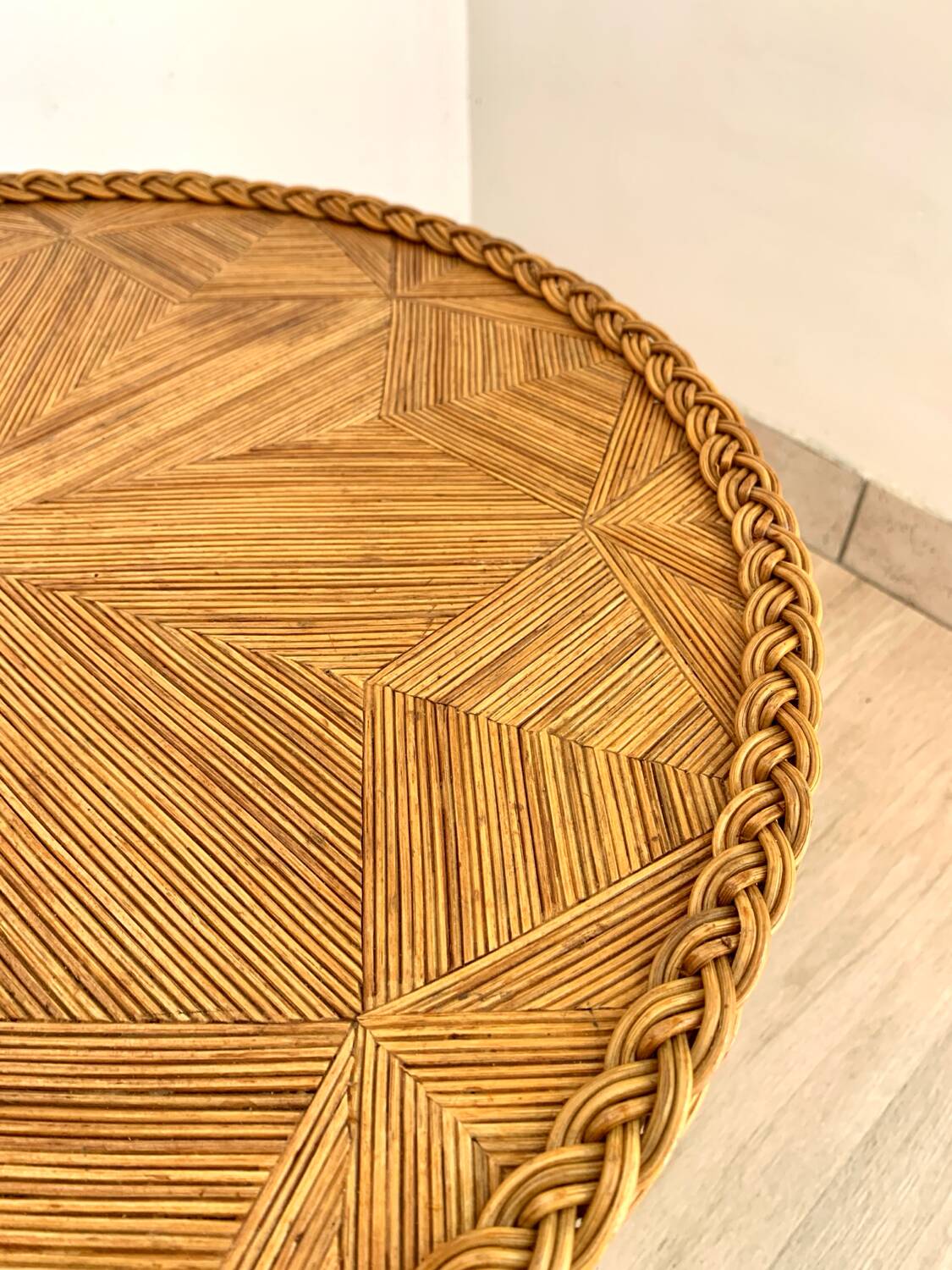 Vintage straw marquetry side table