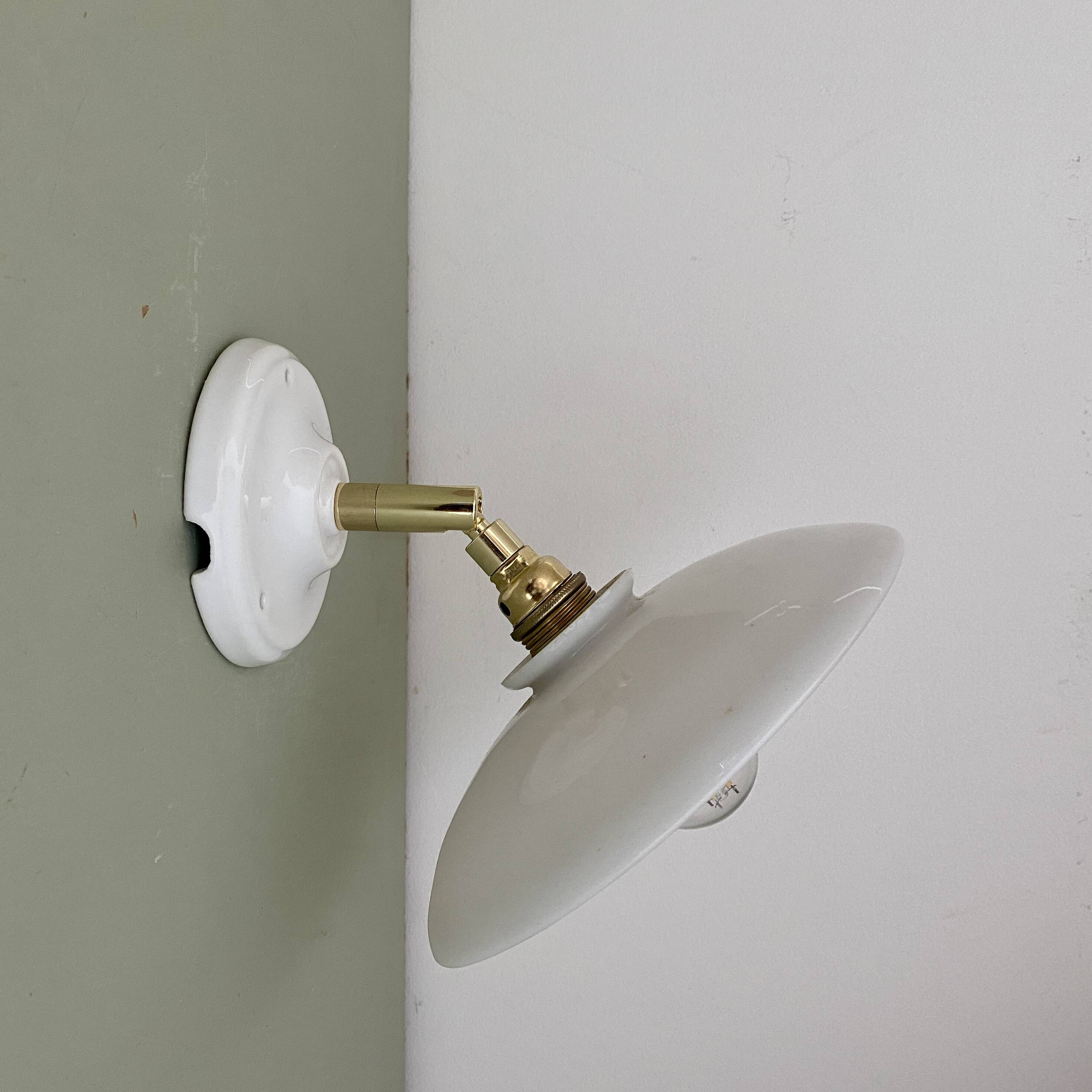 Vintage white opaline lampshade wall lamp