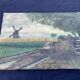 Antique Polish painting signed - rural scene with mill