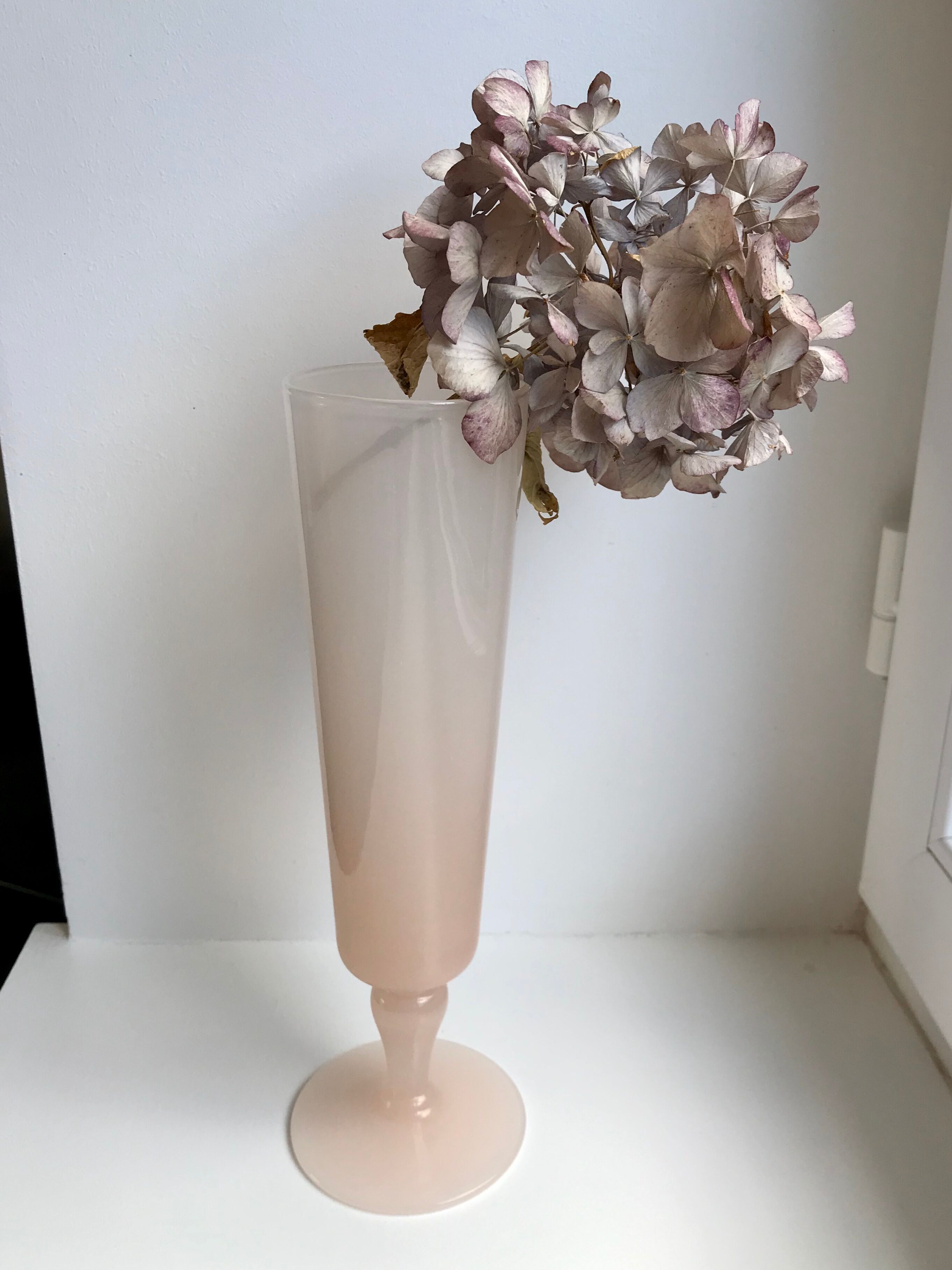 Powder pink opaline vase 60s
