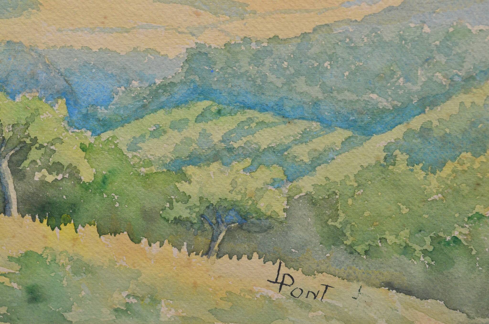 JL PONT (20th century) "Hilly Landscape" Signed watercolour