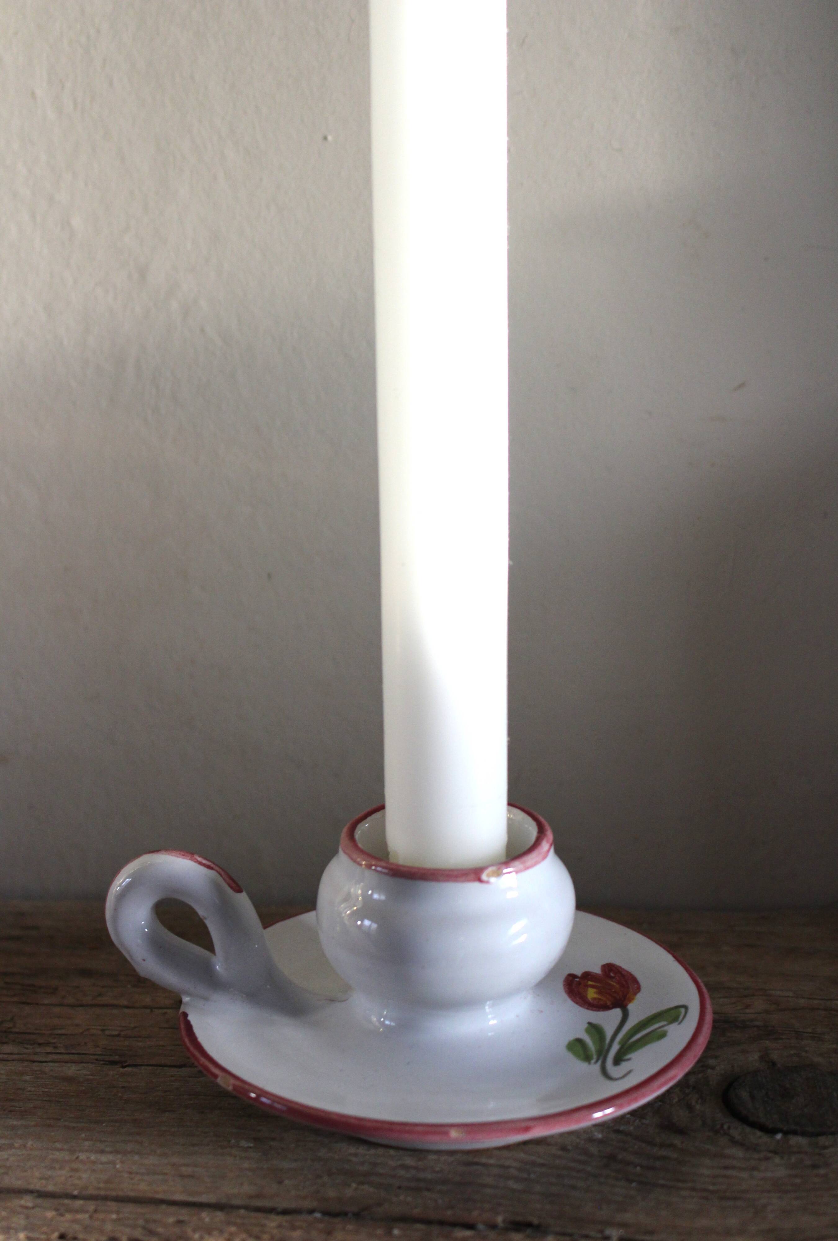 Vintage pink and green tulip ceramic candlestick rat.