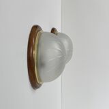 Pair of vintage wall lights, wood, brass and frosted glass, France, 1970.