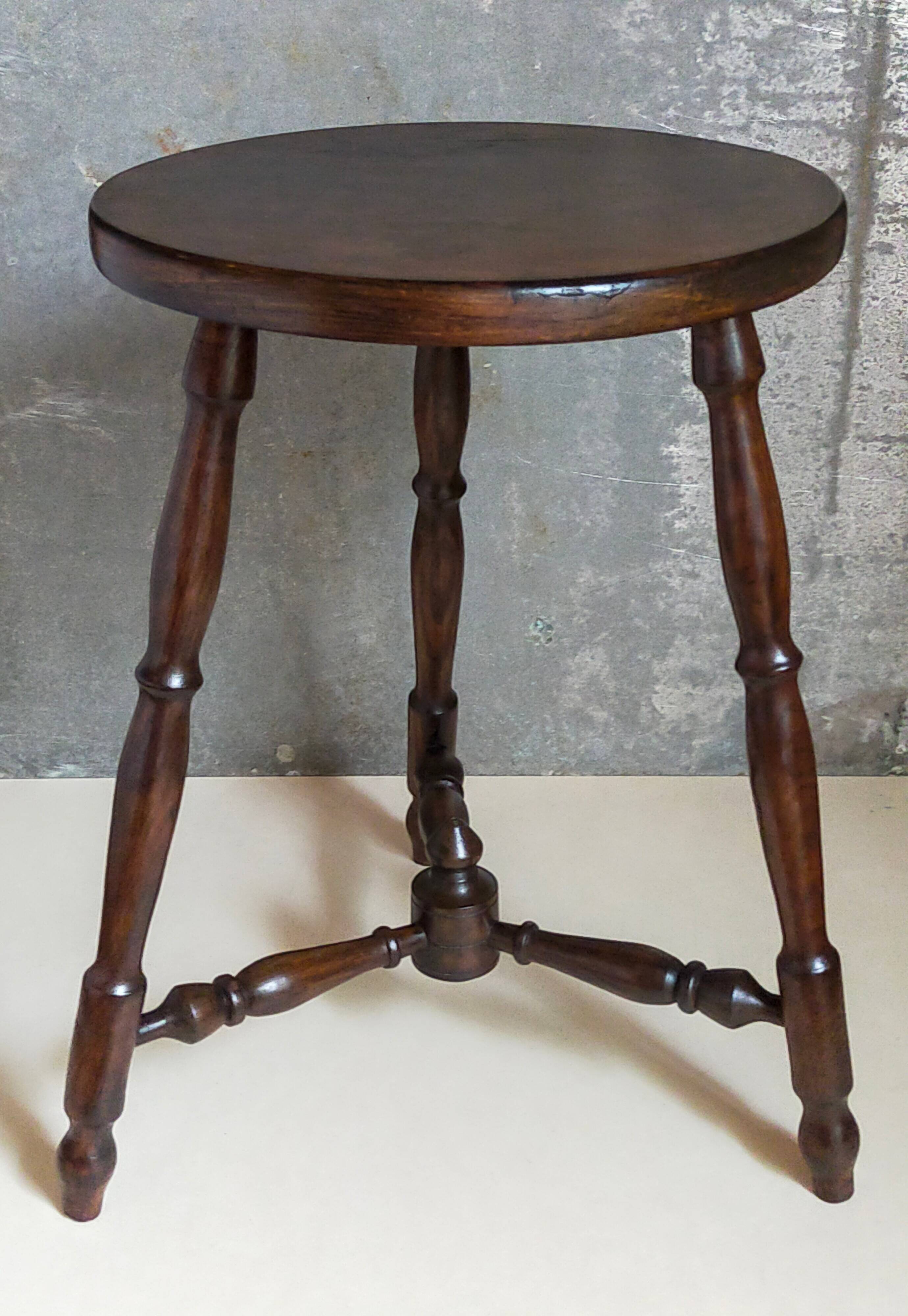 Vintage turned solid wood tripod stool