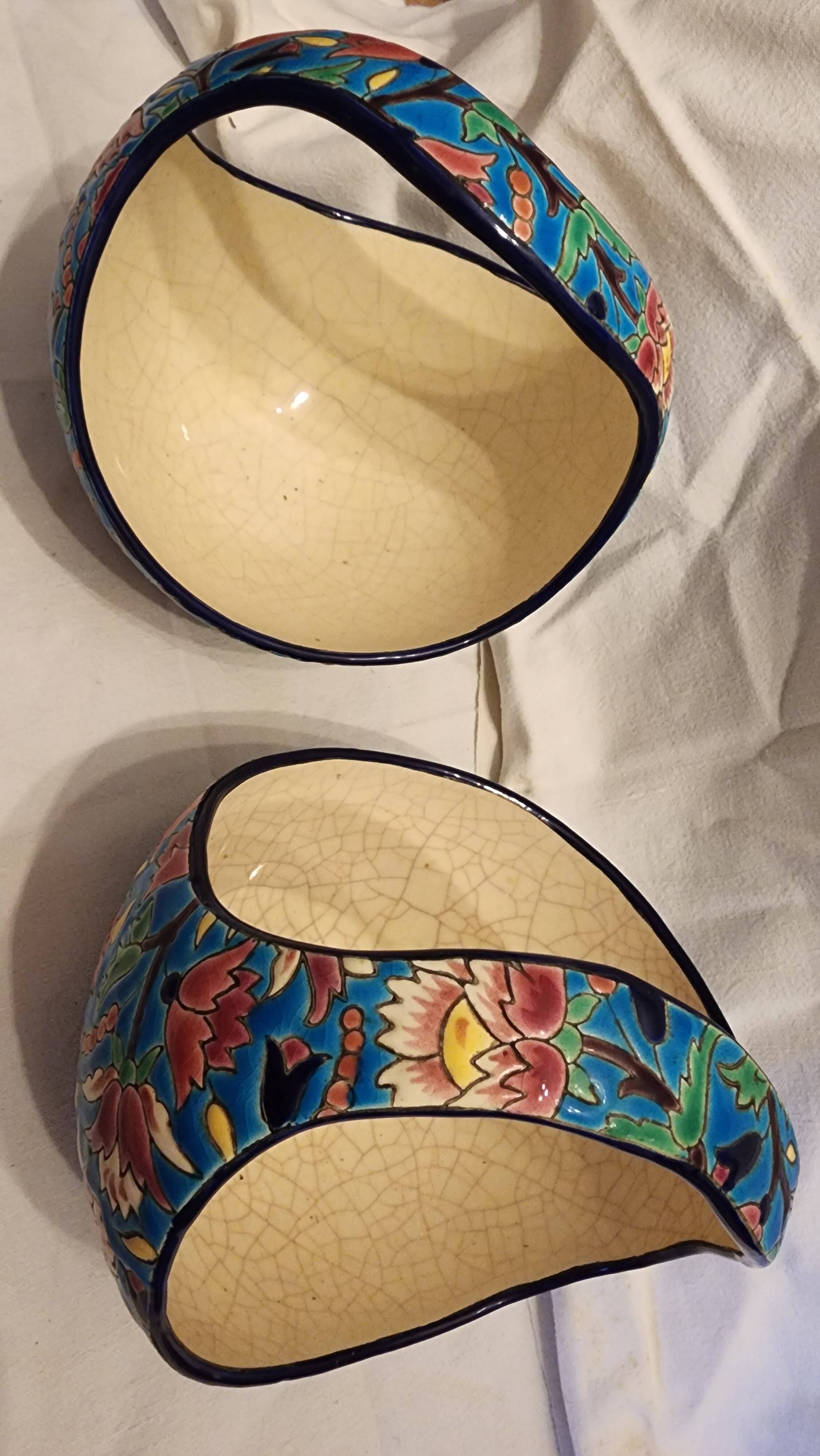 Bowl with handle in Longwy enamels