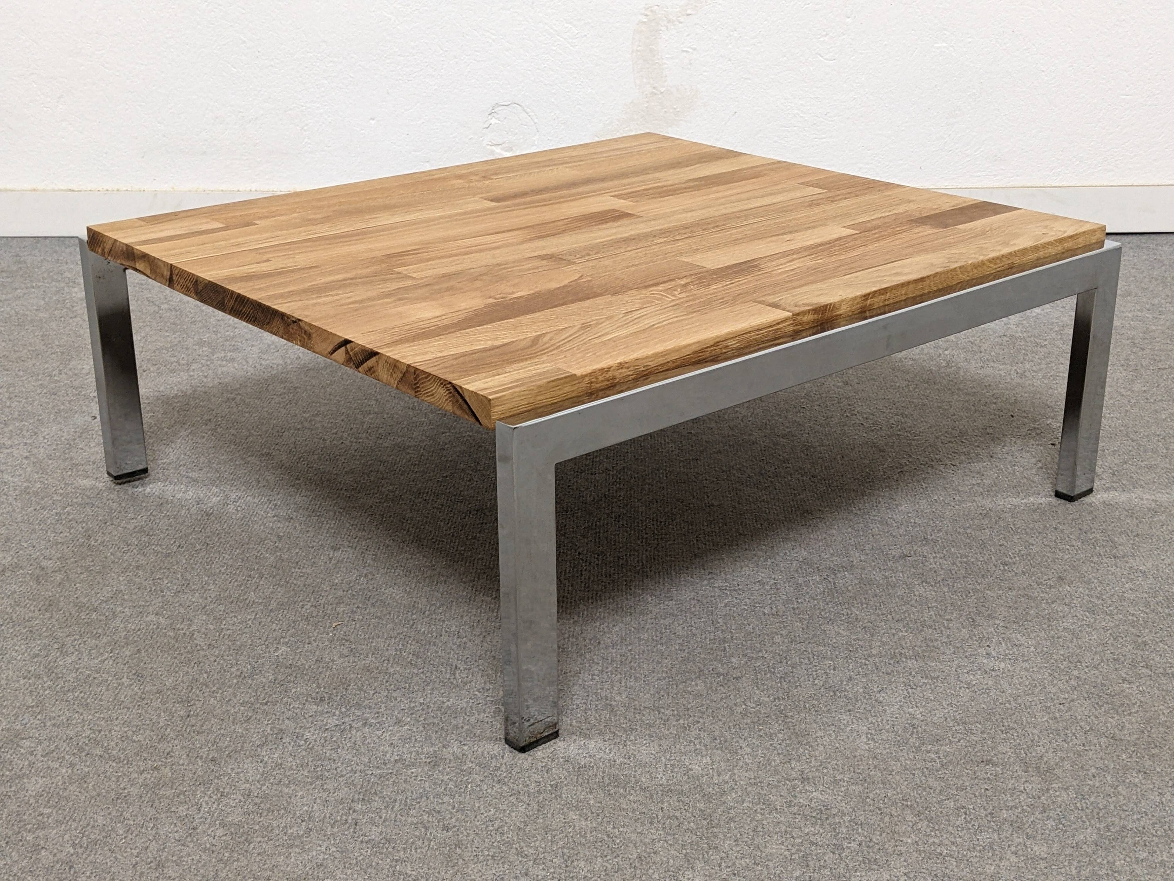 Coffee table or side table in solid oak, France around 1970.