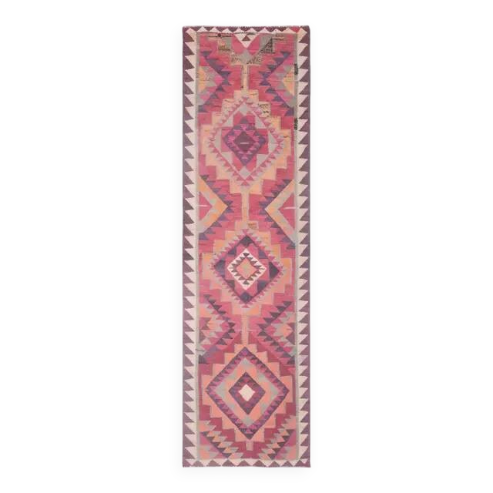 1970s Turkish Oushak Handmade Wool Cotton Pink Runner Rug 95x333