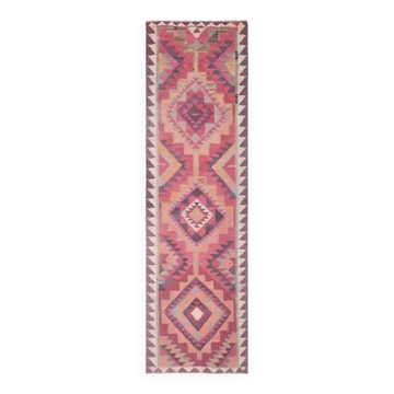 Tapis couloir en laine et coton fait main Oushak turc des années 1970, 95x333.