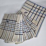 Vintage table set, damask tablecloth and 8 embroidered napkins with blue and white patterns