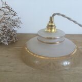 Suspension in white & gold frosted glass