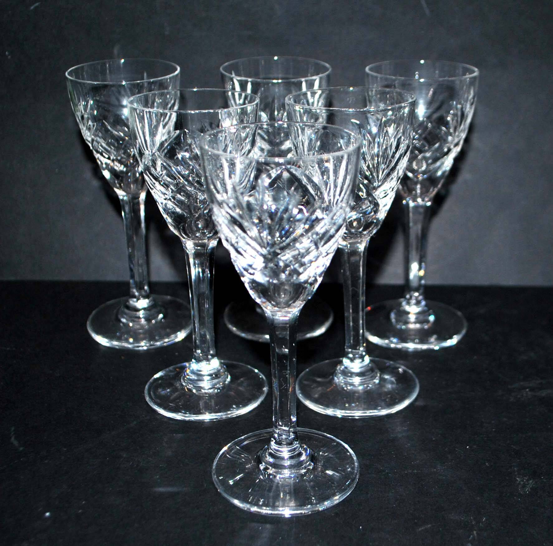 Cristallerie de saint-louis, set of 6 chantilly crystal liqueur glasses signed 11.5cm