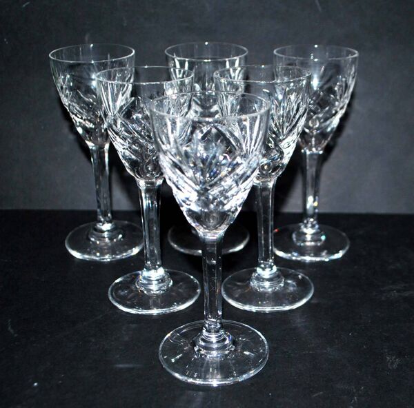 Cristallerie de saint-louis, série de 6 verres à liqueur en cristal chantilly signé 11.5cm