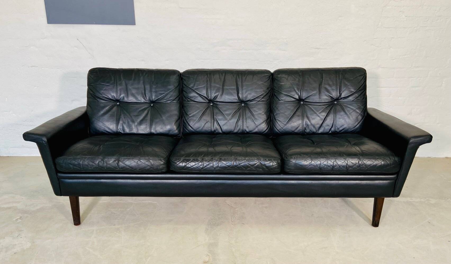 Vintage danish retro nili stoppmøbler 3 person sofa in black leather 1960s