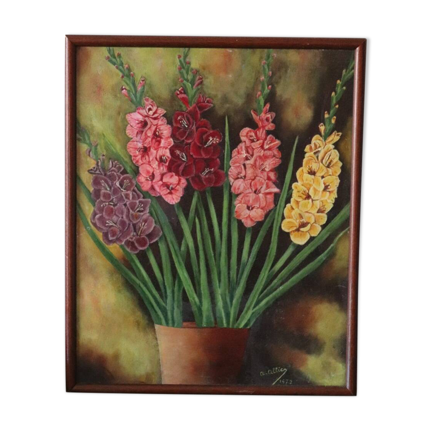 Huile sur panneau bouquet de fleurs vintage