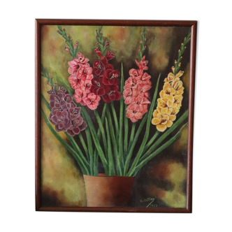 Huile sur panneau bouquet de fleurs vintage