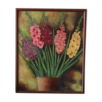 Oil on panel bouquet of vintage flowers