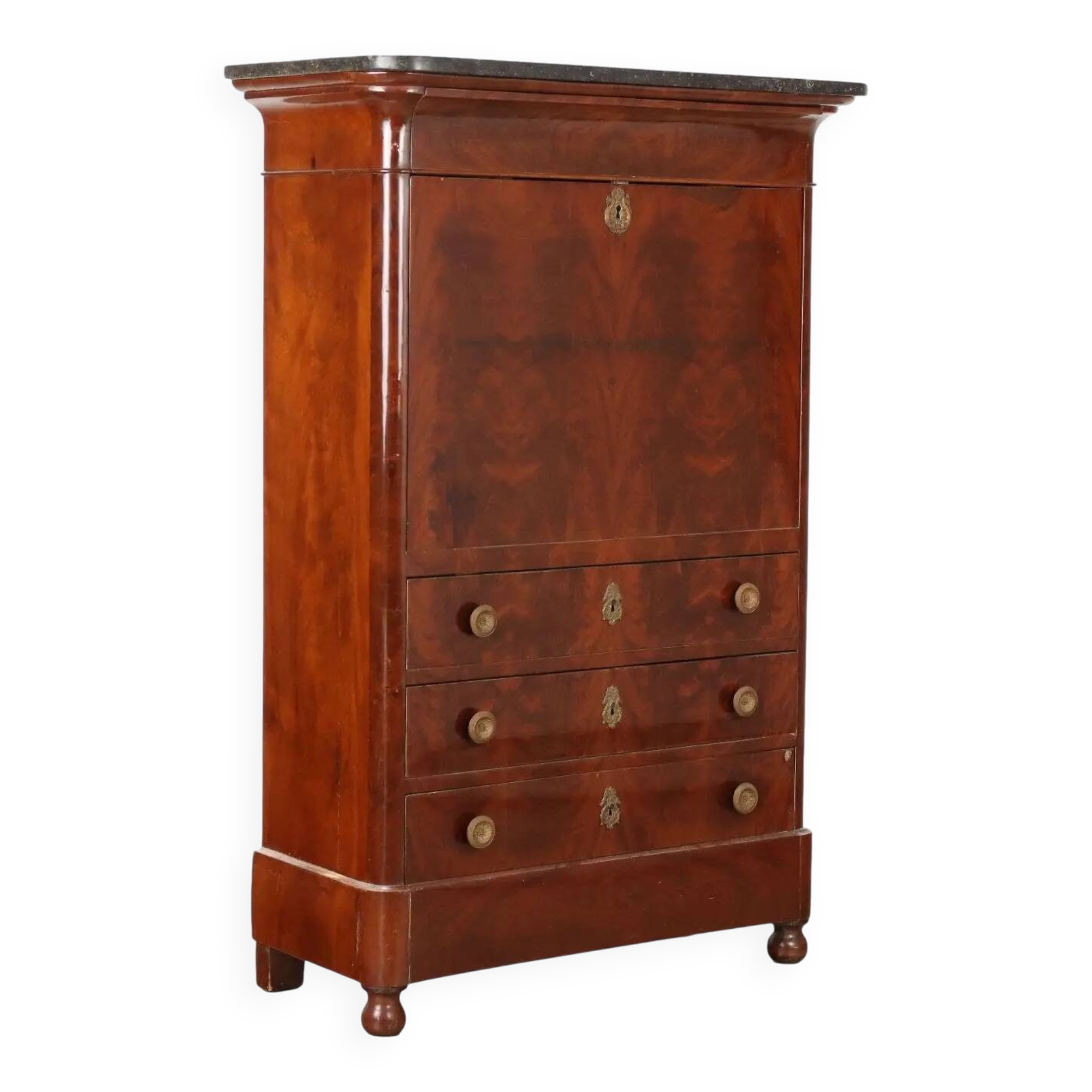 Secrétaire ancien Charles X en acajou 4 tiroirs Italie XIX Century