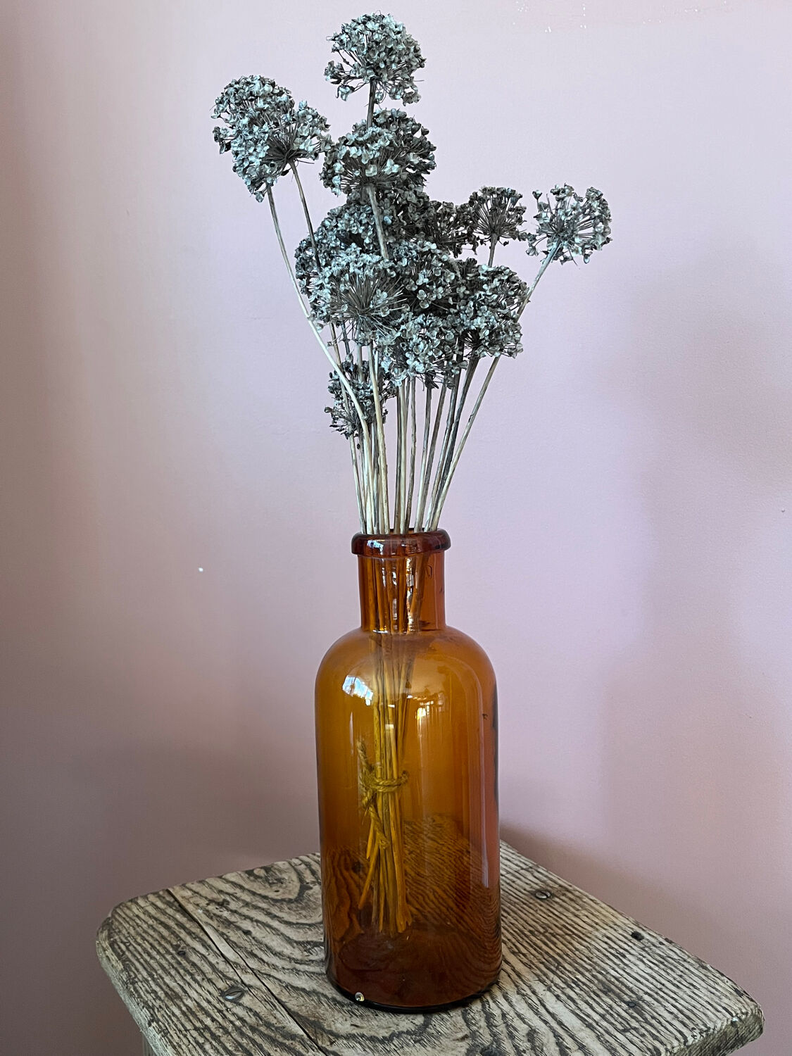 Amber glass bottle vase