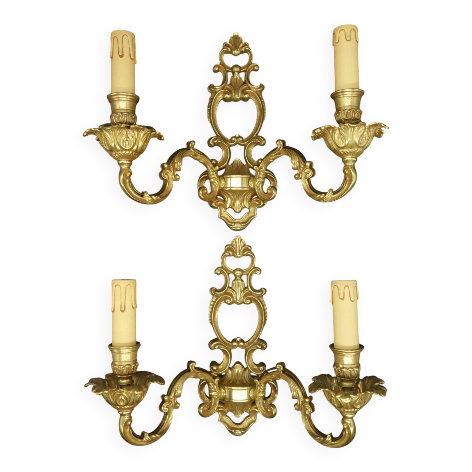 Paire de grandes appliques style Baroque / Rococo / Louis XV - bronze doré