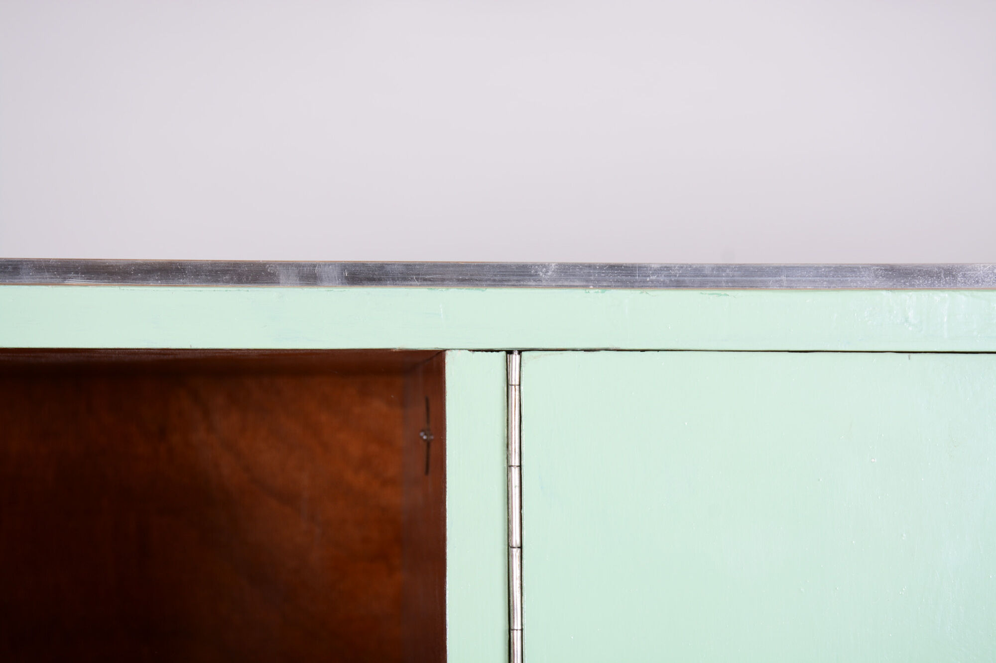 Turquoise Bauhaus three door wardrobe made in 1930s Czechia by Vichr a spol.