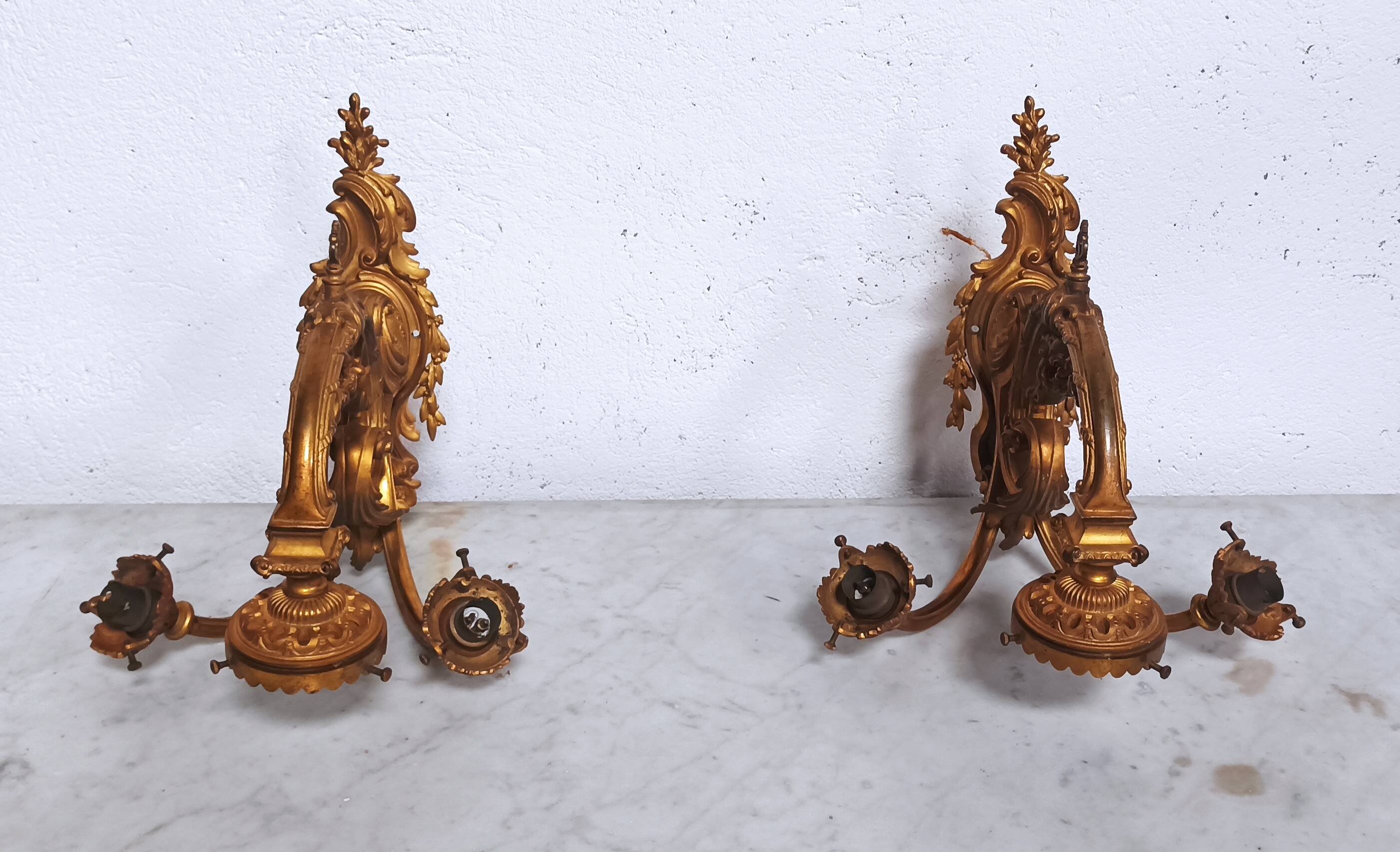 Pair of large Napoleon III bronze wall lights