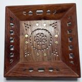 Moroccan empty pocket, inlaid wood and brass flowers