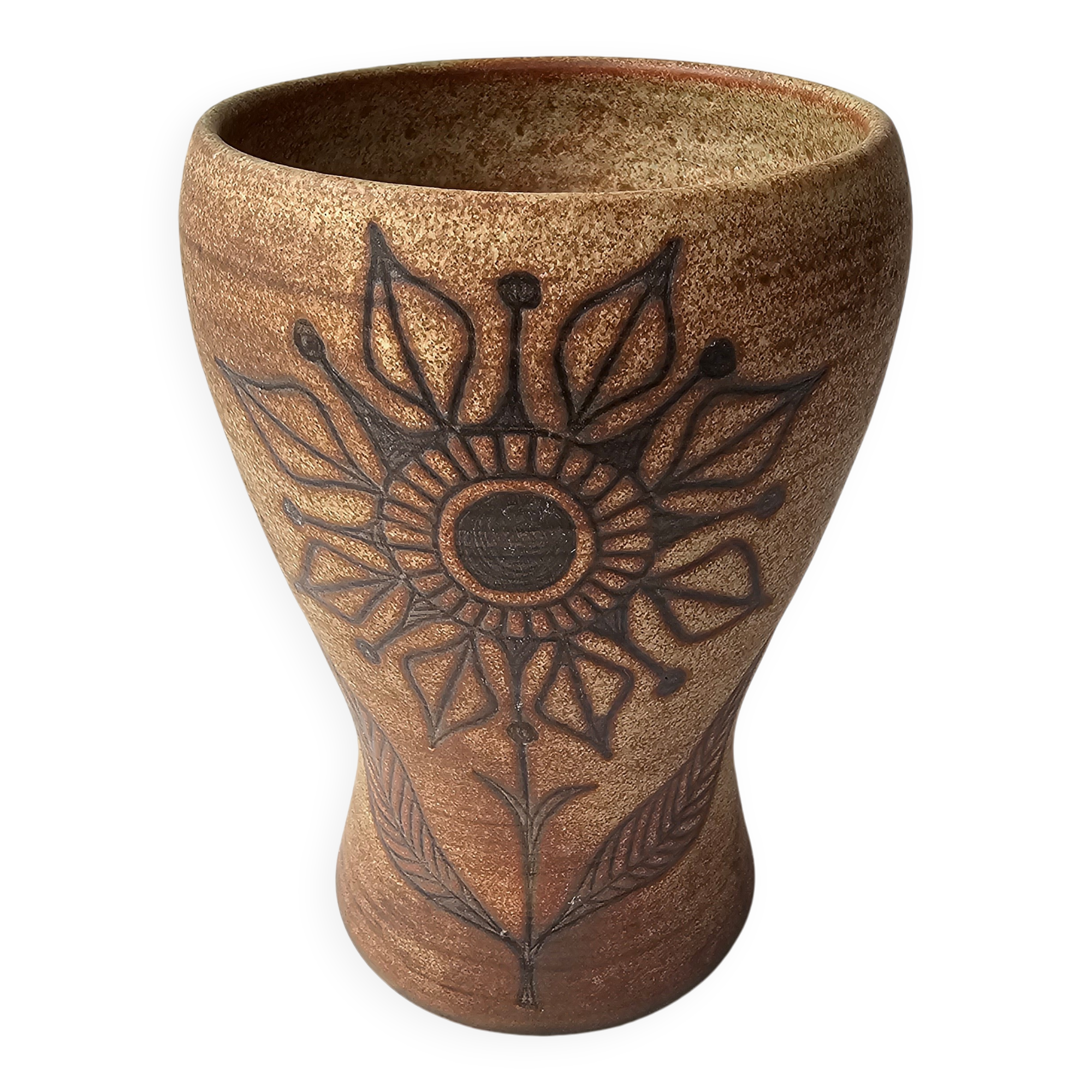 Ceramic vase with floral pattern - signed Fonck & Matéo Vallauris